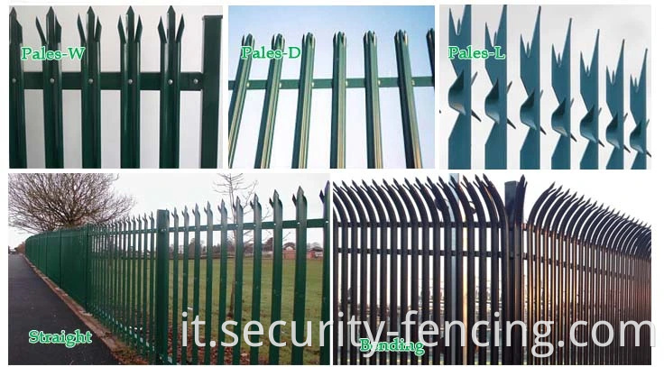 Fence palizzato in acciaio galvanizzato e rivestito in polvere di qualità